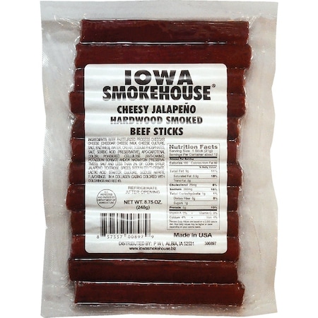 Iowa Smokehouse 8.75 Oz. Cheesy Jalapeno Hardwood Smoked Beef Sticks Jerky is-hscsp