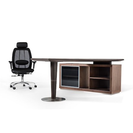 Homeroots 29.5" Leatherette and Veneer Office Desk with a Side Storage Cabinet 284262