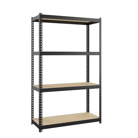 Space Solutions 1000 Riveted Steel Shelving 4-Shelf Unit, 12D x 30W x 48H, Black 22540