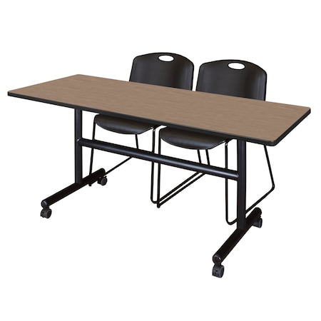 Regency Kobe Flip-Top Training Nesting Table W/ 2 Zeng Stack Chairs, 60 in W, 24 in L, Noble Oak MKFT6024NO44BK
