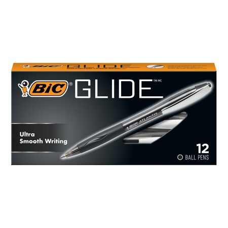 BIC Glide VCG11 Retractable Ballpoint Pens – Black Ink, 1.0mm, Box Of 12
