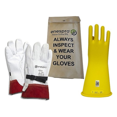 National Safety Apparel Electrical Glove Kit, Leather, Rubber, Yellow, 10 KITGC2Y10