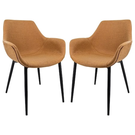 Leisuremod Markley Modern Leather Dining Arm Chair with Metal Legs, Light Brown, 2PK EC26BR2