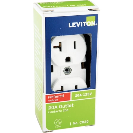 Leviton 20A White Heavy-Duty 5-20R Duplex Outlet S02-CR20-0WS