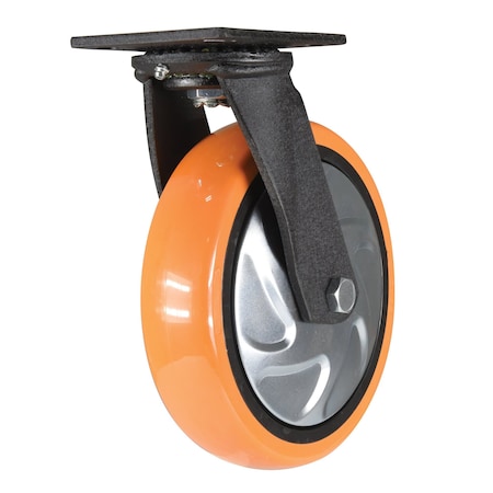 Vestil Polyurethane Swivel Caster 8 In. Diameter x 2 In. Width 925 Lb. Capacity Orange/Silver CST-E6-8X2PUP-S