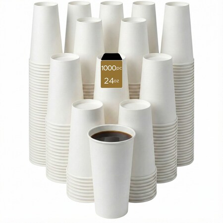 Eco Harmony Products Paper Cup, Single Wall, 90mm, Hot and Cold Beverages, White, 24oz, 500PK 804649