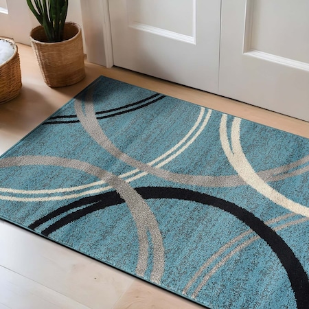World Rug Gallery Modern Wavy Circles Design Area Rug 2 ft 7 in x 4 ft Blue 377BLUE27X4