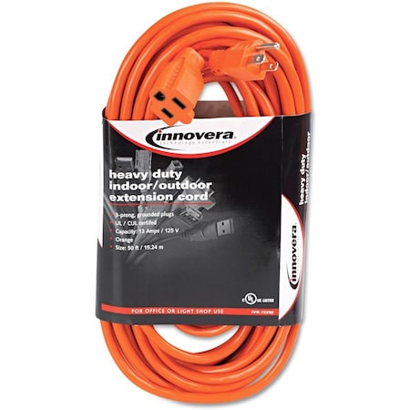 Innovera Extension Cord, Indoor/Outdoor, 1 Outlets, Orange, 50 ft IVR72250