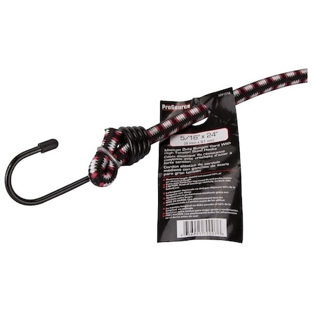 Prosource Stretch Cord, 8 mm Dia, 24 in L, Polypropylene, Black, Hook End FH64017