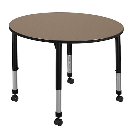 Regency Round Kee Height Adjustable Mobile Classroom Activity Table, 48 in W, 48 in L, Noble Oak TB48RNDNOAPCBK