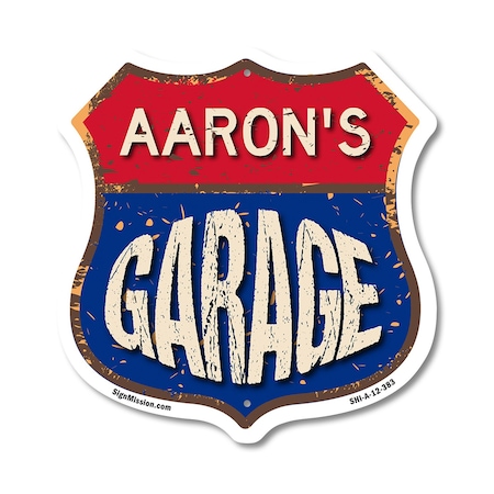 Signmission Aaron's Garage, 12 Inch X 12 Inch, Aluminum Metal Sign SHI-A-12-383-AARON