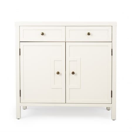 Homeroots 31in White Solid Wood Two Drawer Sideboard with Two Doors 389745