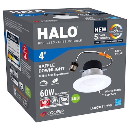 Halo White 3.8 in. W Plastic LED Dimmable Recessed Downlight 60 W LT4069FS1EWHR