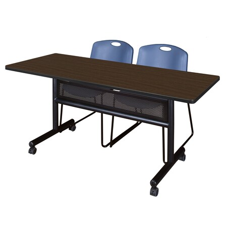 Regency Kobe Flip-Top Privacy Nesting Table W/ 2 Zeng Stack Chairs, 60 in W, 30 in L, Neo Walnut MKFTM6030NW44BE