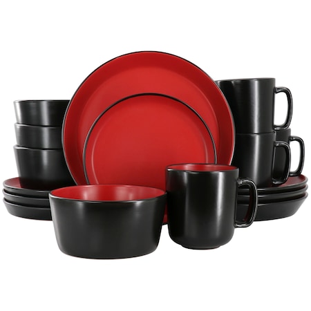 Elama Bacarra 16 Piece Stoneware Dinnerware Set in Two Tone Black and Red ELM-BACARRA-R