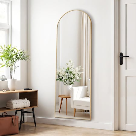 Simple Deluxe Arched Mirror Full Length, 59inx16in Body Wall Mirrors with Shatter-Proof Glass, Mirror Full Length 3A88MIROGZ1659GLD