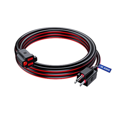 Maximm 10ft 16AWG SJTW Extension Cord, Black/Red C-bk-rd-P-bk-I-rd-10ft