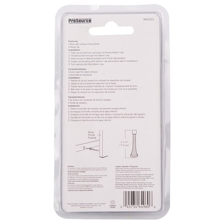 Prosource Heavy-Duty Spring, 15/16 in Dia Base, 3-1/8 in Projection, Plastic & Steel, Antique Brass H62-B041C-PS