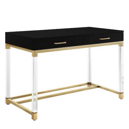 Homeroots 48" Black Clear and Gold Wood Acrylic and Stainless Steel Writing Desk With Two Drawers 543747