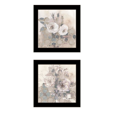 Homeroots Set Of Two Transitional Blooms 3 Black Framed Print Wall Art, 2PK 407267