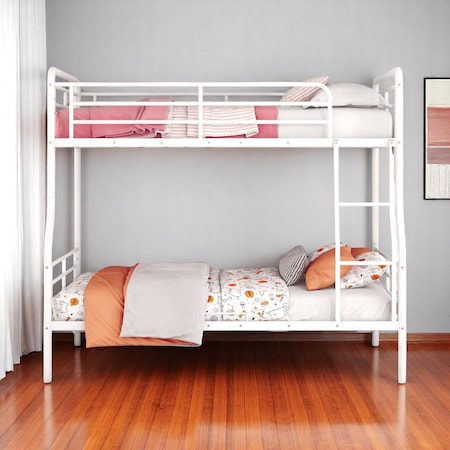 Homeroots White Full XL Over Queen Contemporary Metal Bunk Bed 590296