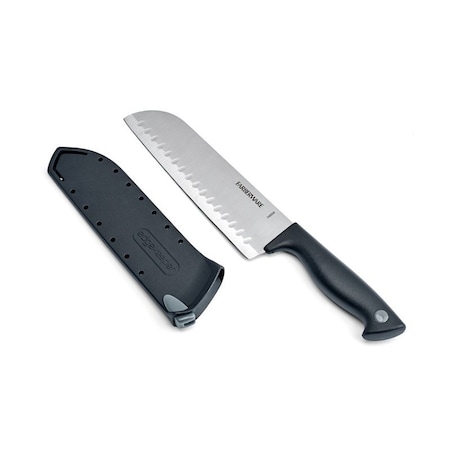 Farberware Santoku Knife, 7 in L Blade, Stainless Steel Blade, Polypropylene Handle, Black Handle, Plain Blade 5301748
