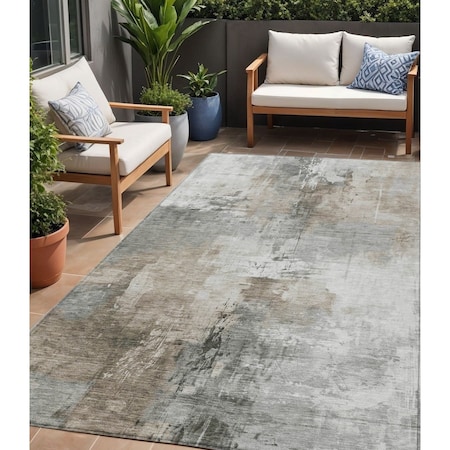 Homeroots 5' X 8' Ivory Gray And Khaki Abstract Washable Indoor Outdoor Area Rug 616833
