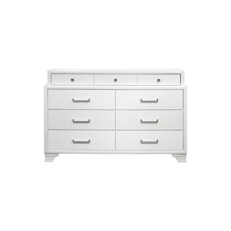 Homeroots 59" White Solid Wood Mirrored Nine Drawer 384055