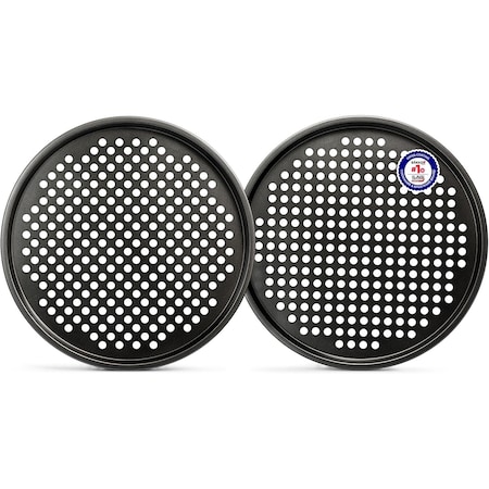 Bakkenmaster Bakken 13-Inch Non-Stick Pizza Pan with Holes, Perforated Carbon Steel, PFOA-Free, 2PK BAKPIZ28W