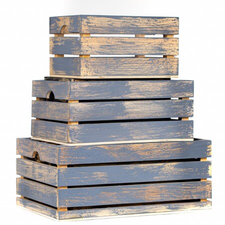 Homeroots Set of Three Organic Charcoal and Natural Distressed Wood Stacking Milk Crates, 3PK 471958
