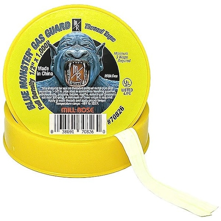 Blue Monster Thread Sealant Tape, 1/2in, Yellow, 1000 in 70826