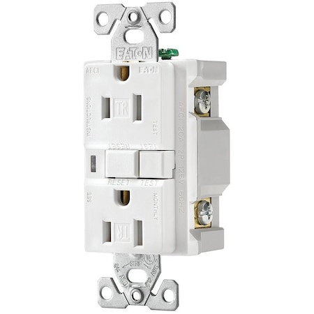 Eaton Wiring Devices TRAFCI15WK AFCI Receptacle, 2 Pole, 15 A, 125 V, Back, Side Wiring, NEMA 515R, White TRAFCI15W-K-L