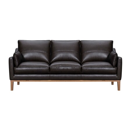 Homeroots 87" Dark Brown Leather Sofa And Toss Pillows With Brown Legs 546409