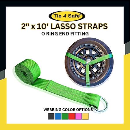 Tie 4 Safe Set 2'' x 10' Lasso Wheel Lift Strap Ratchet J Finger Hook for Tow Truck Green, 4PK RB04CK-WH38-TWS21-W9-GR-BW02P-BLK-4