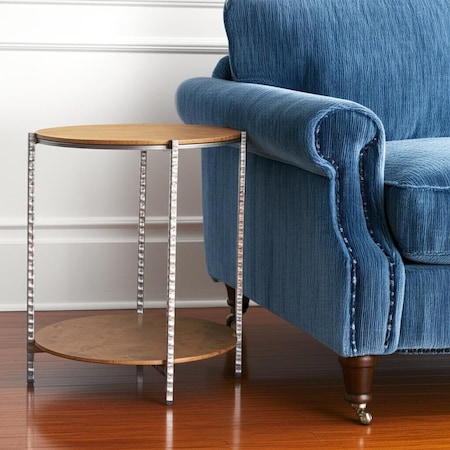 Homeroots 22" Natural and Silver Wood and Steel Round End Table With Shelf 632662