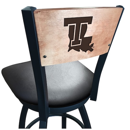 Holland Bar Stool Co 36" Blk Wrinkle Louisiana Tech Swivel Bar Stool, Laser Engraved Back L03836BWMedMplALaTechBlkVinyl