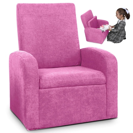 Homeroots Kids Pink Comfy Upholstered Recliner Chair with Storage 397761