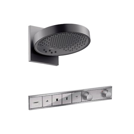Hansgrohe Showerhead 250 3-Jet, 1.75 GPM w/ RainSelect ThermostatiTrim for 4 Functions Brushed Black Chrome 04864340