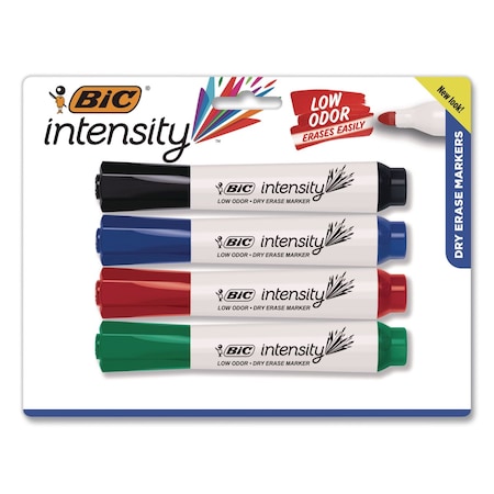 Bic Intensity Low Odor Chisel-Tip Dry Erase Marker, Chisel Tip, Assorted Colors, PK4 BICGDEMP41ASST