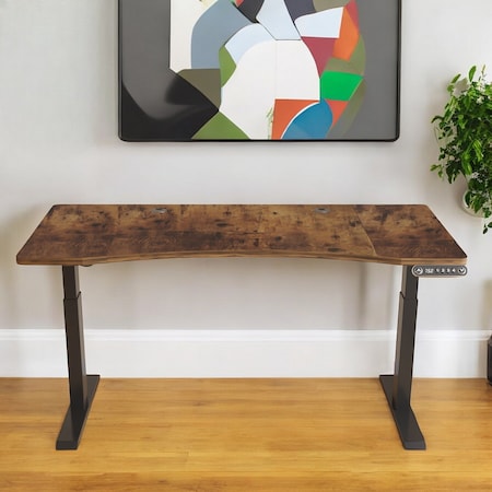 Homeroots Adjustable Brown and Black Wood and Stainless Steel Rolling Standing Desk 528673