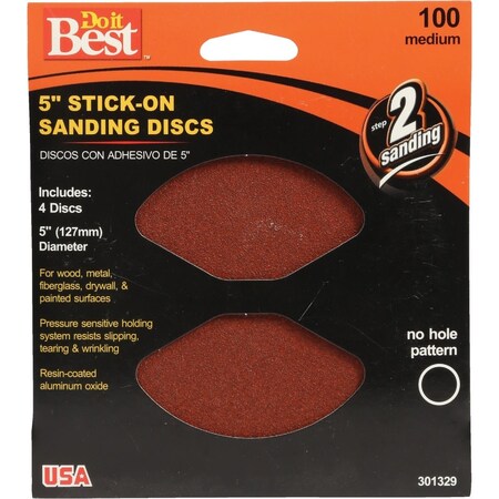 Do It Best 5'' 100 Grit Stick-On Sanding Disc, 4PK 301329