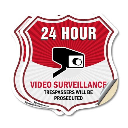 Signmission 24 Hour Surveillance Shield Sign Video S, 18 inch X 18 inch, Vinyl Decal, 2PK SHI-D-2PACK-18-348