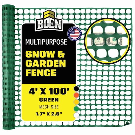 Boen Snow Fence, Green, O-ring, 4ftX100ft SF-4101