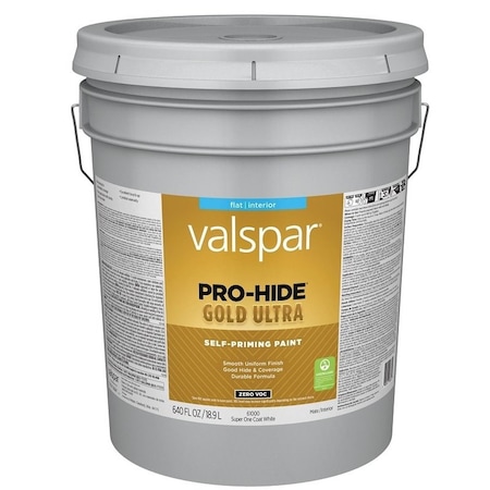 Valspar Pro-Hide Gold Ultra 6100 Latex Paint, Acrylic Base, Flat Sheen, Super One Coat White, 5 gal 028.0061000.008