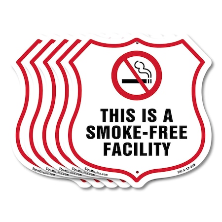 Signmission No Smoking Shield Label Set This Is A Sm, 12 inch X 12 inch, Aluminum Metal Sign, 5PK SHI-A-5Pack-12-399