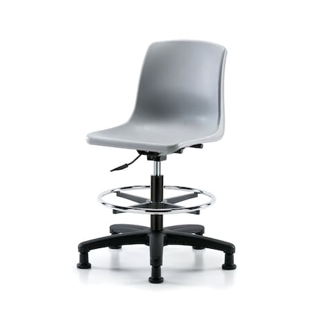 Blue Ridge Ergonomics Polypropylene Shell Chair - Medium Bench Height with Chrome Foot Ring & Stationary Glides in Gray SMBCH-RG-CF-RG-GRY