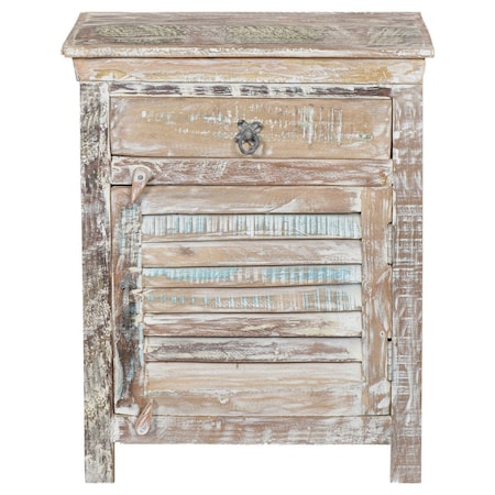 Homeroots 30" White Solid Wood Distressed One Drawer Nightstand 521206