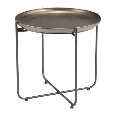 Homeroots 21" Bronze and Gray Steel Round Cross Legs End Table 556542