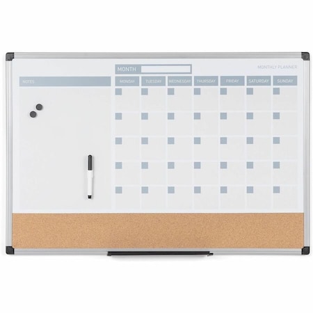 Mastervision Calendar Planning Board, Steel, 24 in, 36 in, Aluminum Frame, Natural, Gloss MB0707186P