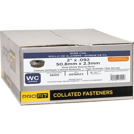 Pro-Fit 2'' x 0.092'' 15 Degree Wire Weld Hot Dipped Galvanized Coil Siding Nail, 3600 Ct. 616823